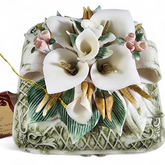 Casa Elite Capodimonte Porcelain Trinket Box Floral Top Vintage Italy Style - Picture 4 of 10